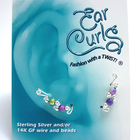 Sterling Silver Ear Curls - Rainbow Stardust Beads - Click Image to Close